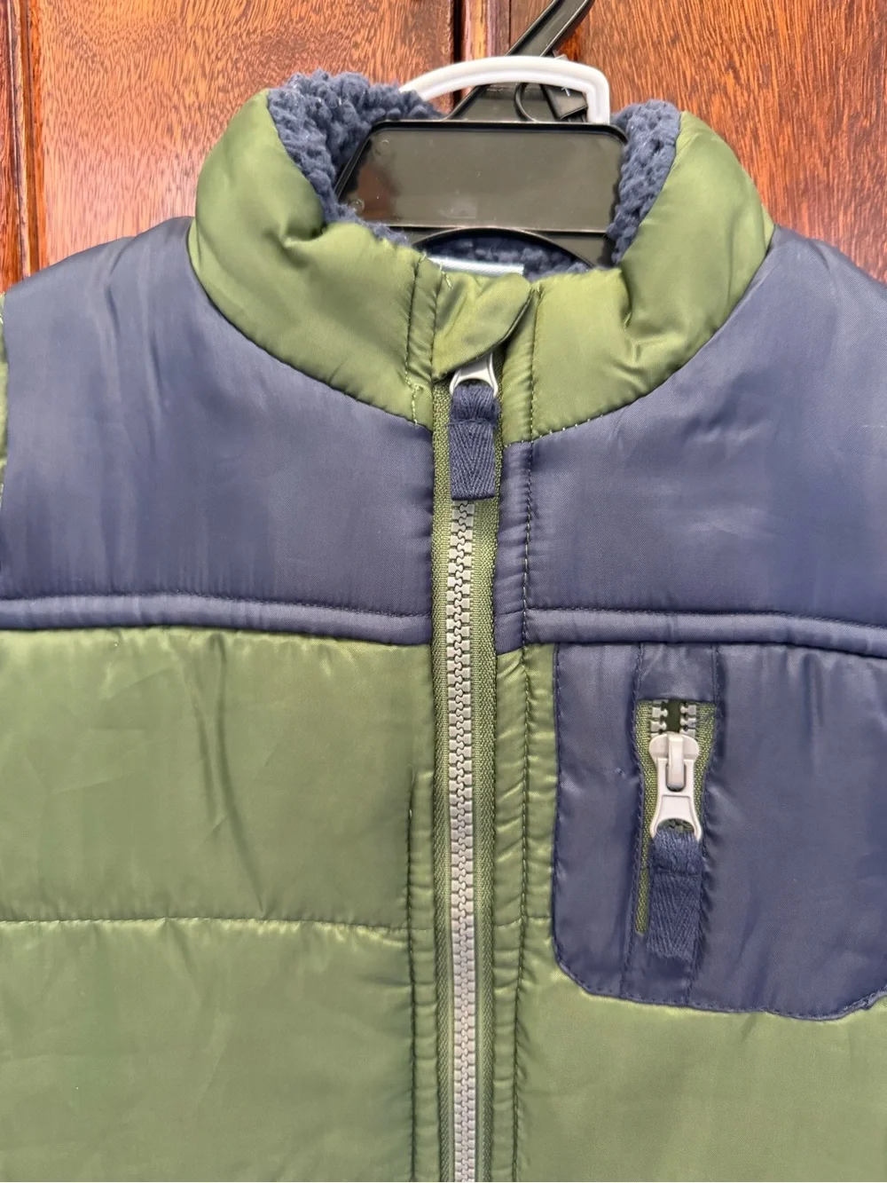 Kids Olive Green Puffer Vest Matching Set